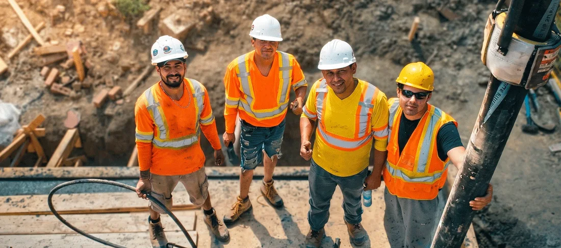Cuadrilla de Kosago Corp con equipo de proteccion en una obra de construccion en Costa Rica